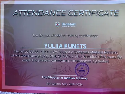 Attendance certificate — II Orthodontic Congress “Magical Realism”, Kidelan Training, Barcelona, May 24-25, 2024